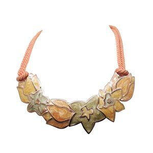 Vintage 1984 Monet Book Piece Enamel Flowers Collar Necklace